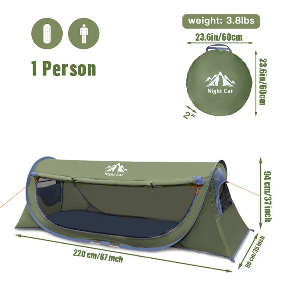 Night Cat 1 Person Pop Up Camping Tent Waterproof Instant Automatic Tunnel Tent