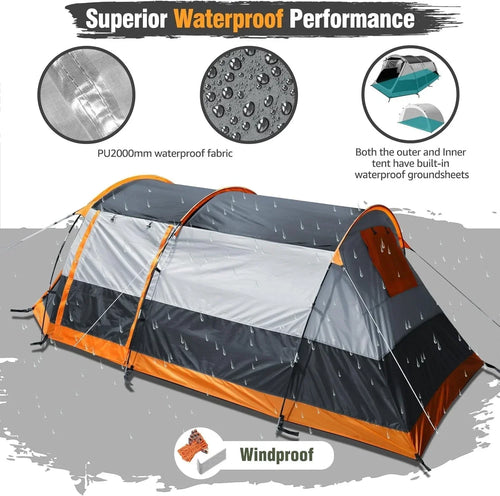 Chihee Camping Tents Tunnel Tent 4 Person Family Tents with 2 Doors Extra